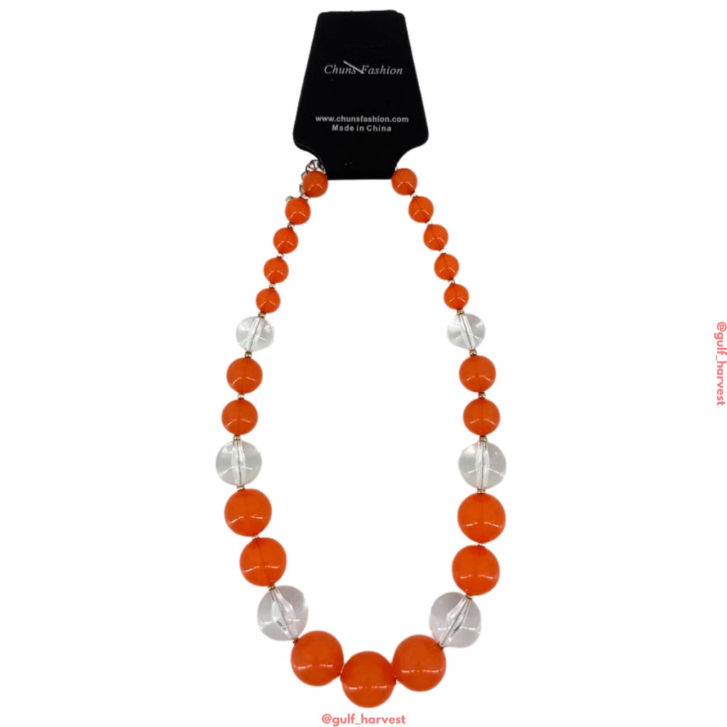 Orange And Clear Beaded Necklace Chunky Acrylic Fashion Jewelry, 18-20